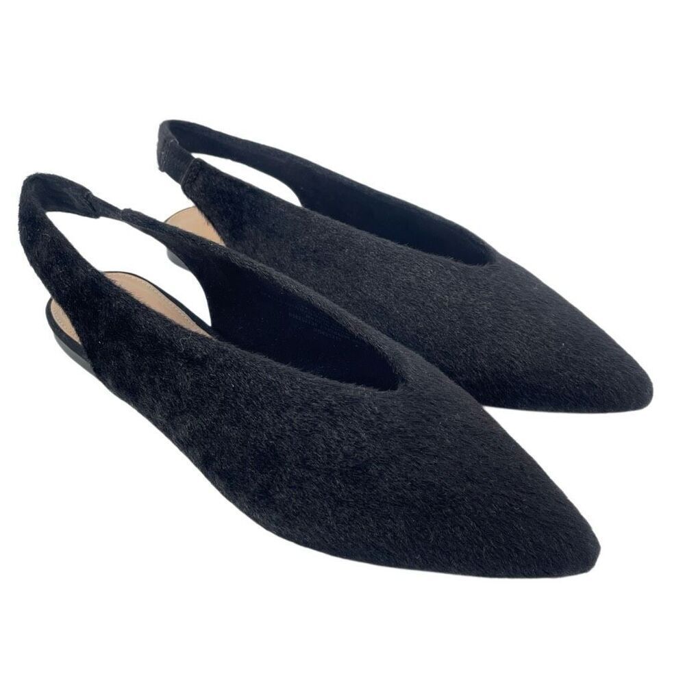 Who What Wear Women’s Black Faux Calf Hair Almond Toe Slingback Flats Size 8.5
